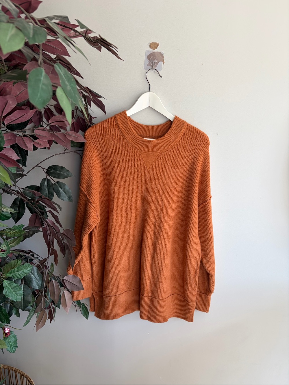 aerie Oversized Burnt Orange Crewneck Sweater